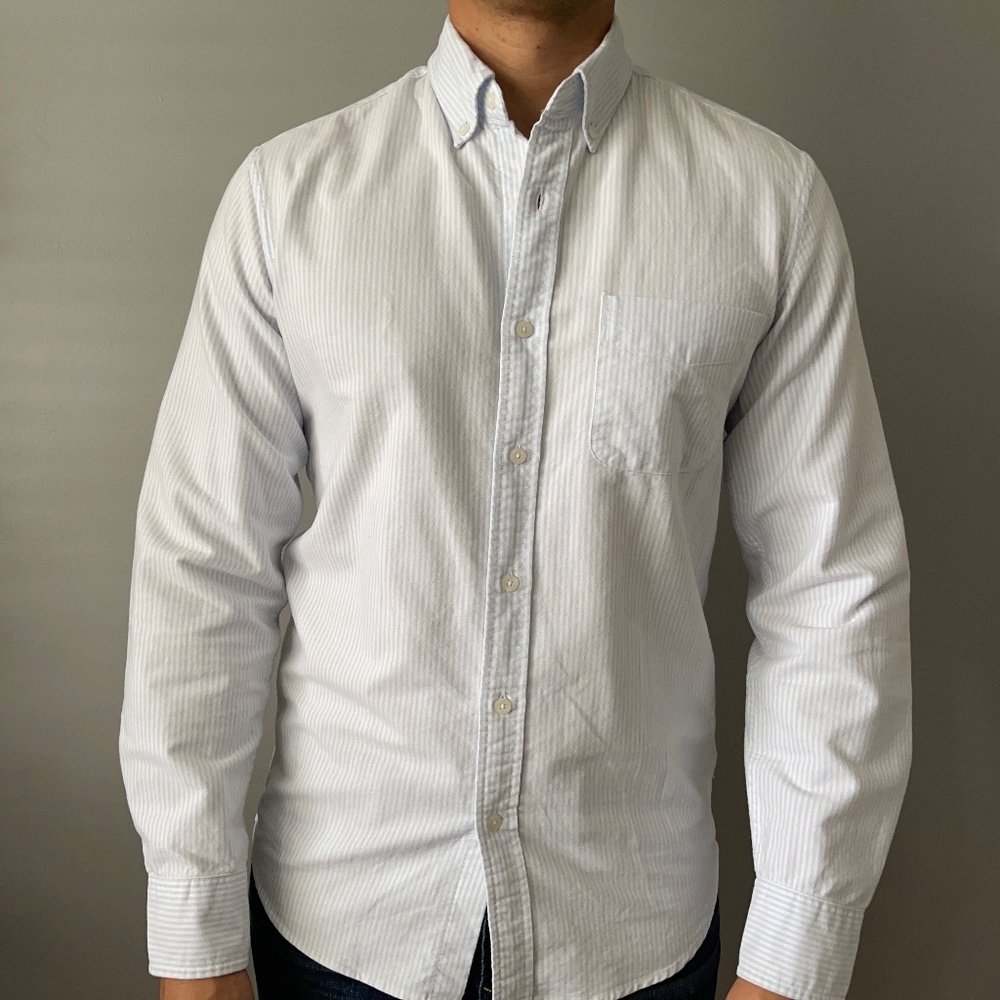 J. Crew Light Blue Stripe Oxford Cotton Button Down